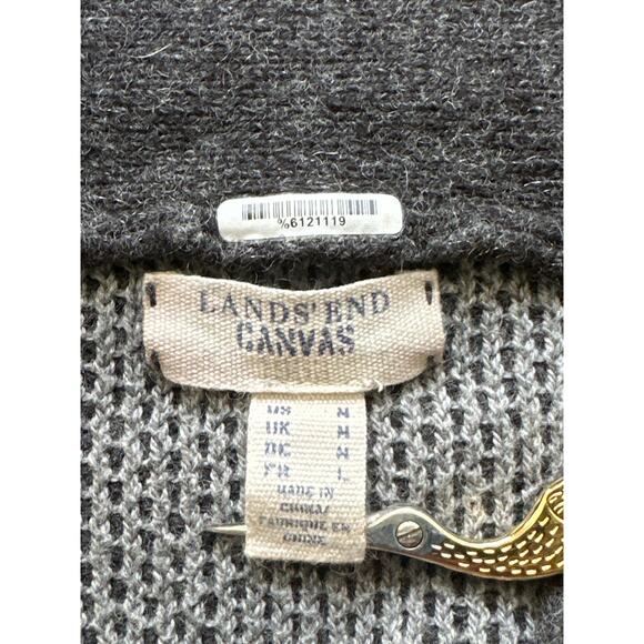 VTG Lands End Wool Blend Dad Cardigan Sweater M Grey Grandpa Preppy Classic - Picture 8 of 15